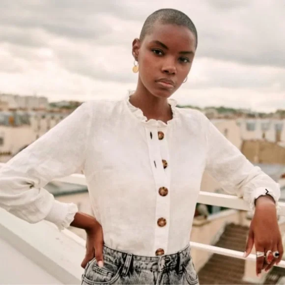 Sezane Khalie Linen White Button Down SZ EUR 36, US 4, S - Picture 2 of 7